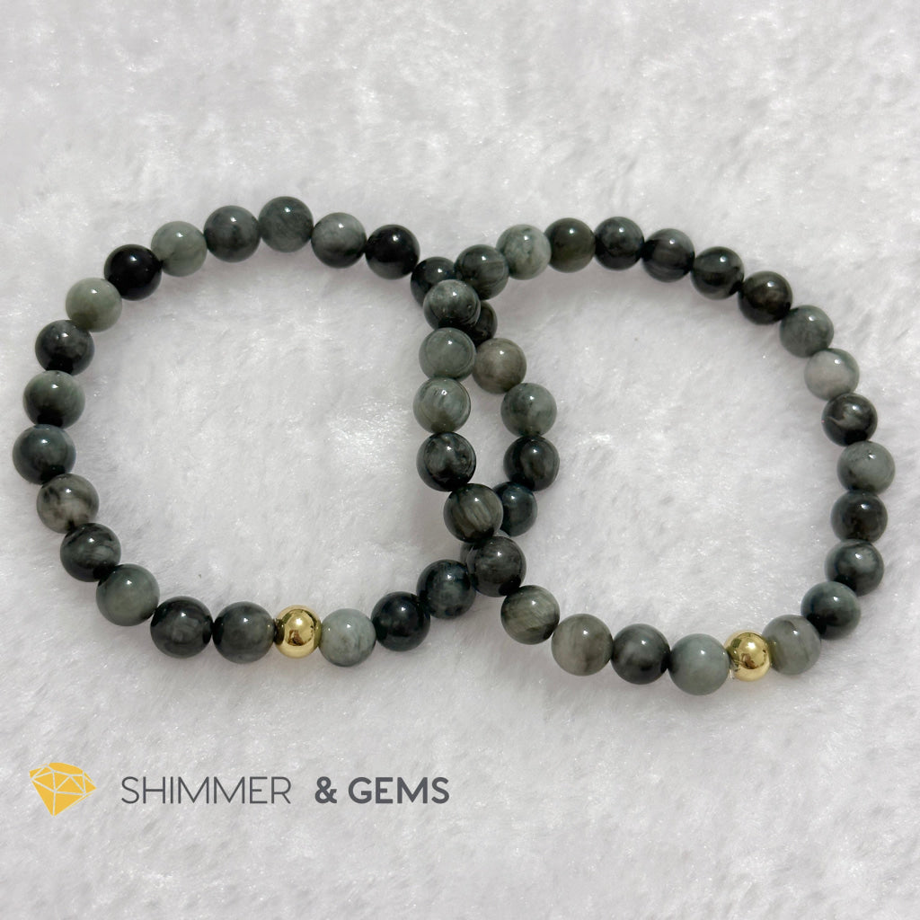 Hawk’s Eye (Blue Tiger’s Eye) 6mm Bracelet with 14k gold filled bead
