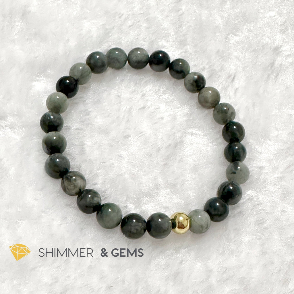 Hawk’s Eye (Blue Tiger’s Eye) 6mm Bracelet with 14k gold filled bead