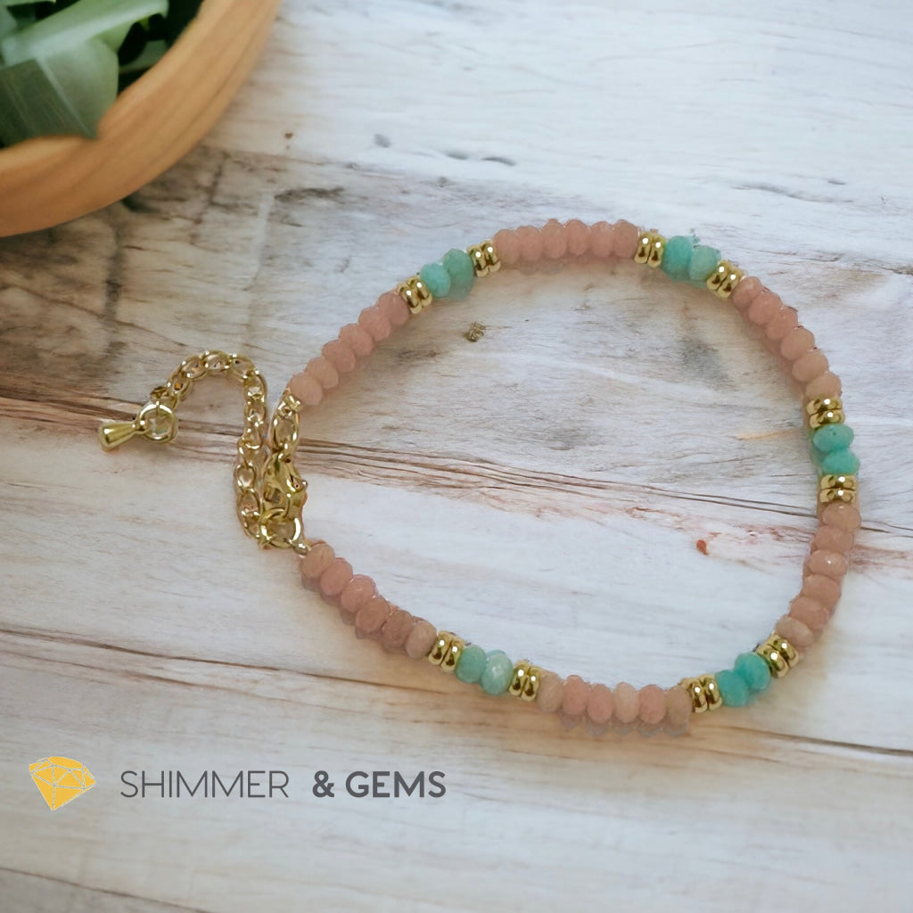 Heal Trauma Bracelet (Pink Opal & Amazonite 4mm Rondelle)with stainless steel chain