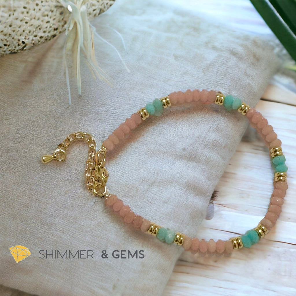 Heal Trauma Bracelet (Pink Opal & Amazonite 4mm Rondelle)with stainless steel chain