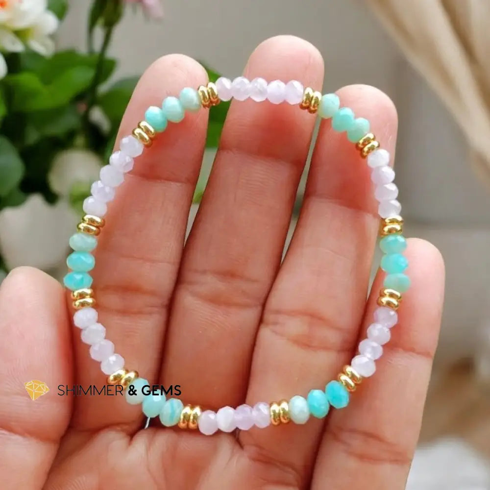 Healthy Heart Bracelet (Amazonite & Kunzite 3x4mm Rondelle) with Stainless Steel Beads Bracelets