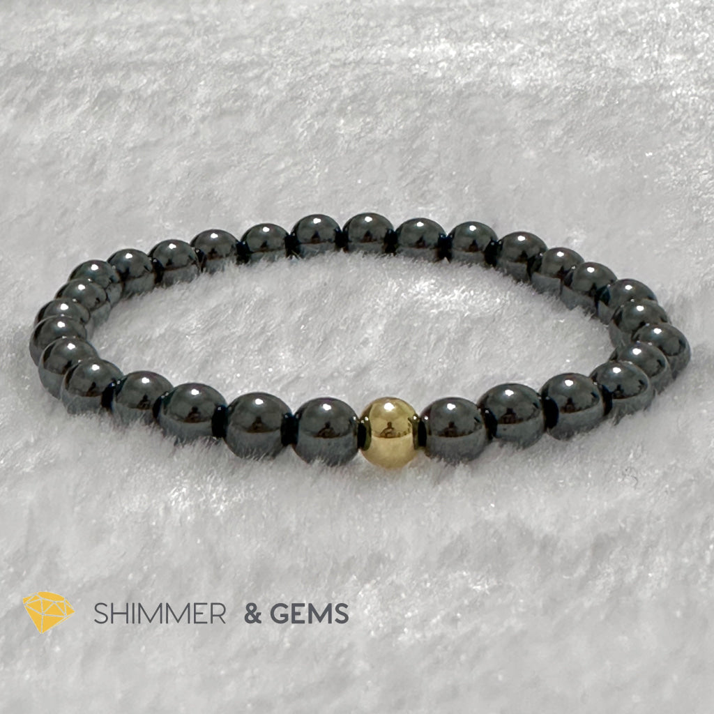 Hematite 6mm Bracelet with 14k gold filled bead