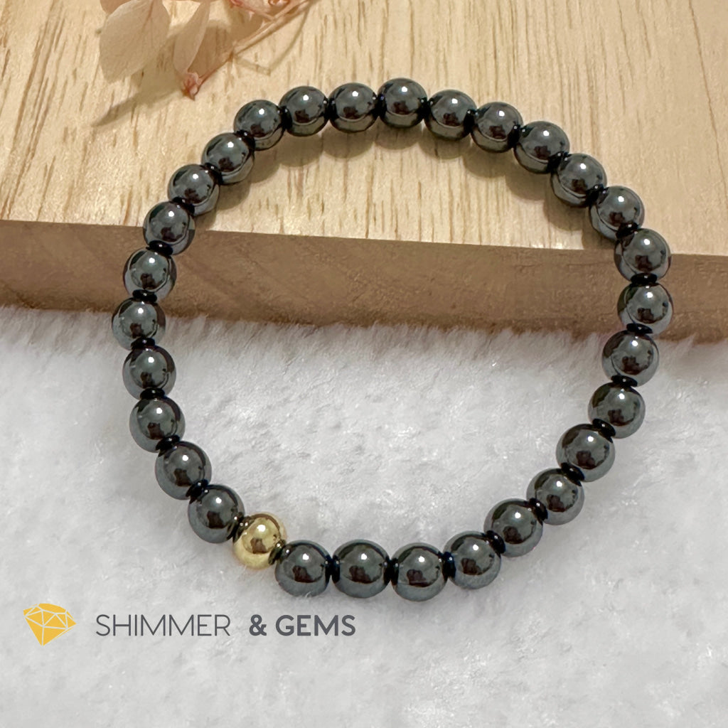 Hematite 6mm Bracelet with 14k gold filled bead