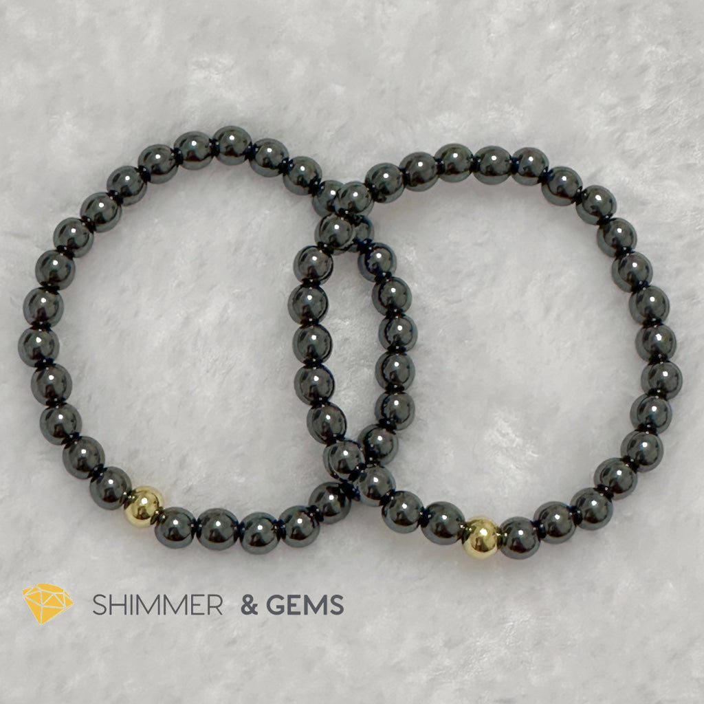 Hematite 6mm Bracelet with 14k gold filled bead