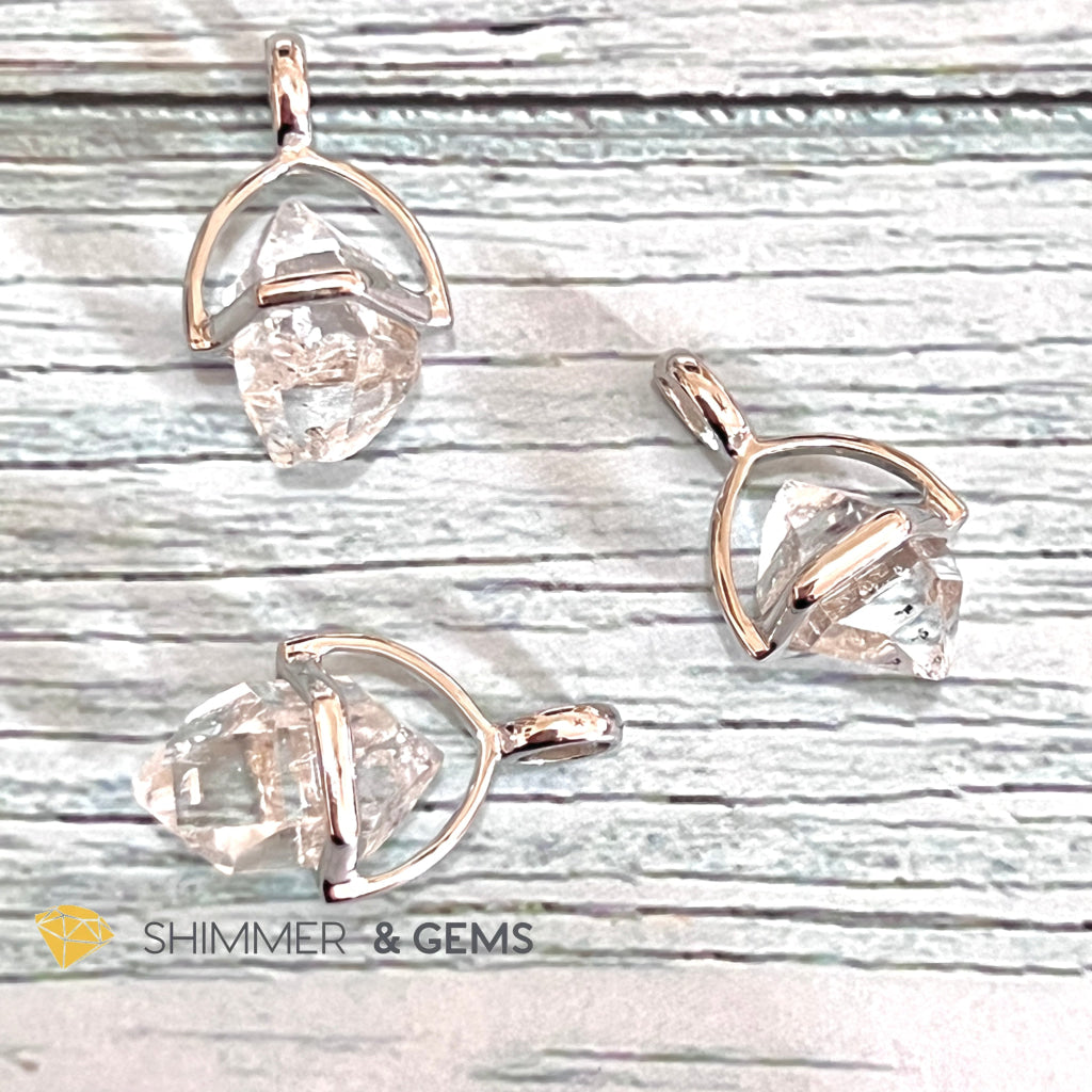 Herkimer Diamond Half Cage 925 Silver Pendant (High Vibrational) Charms & Pendants
