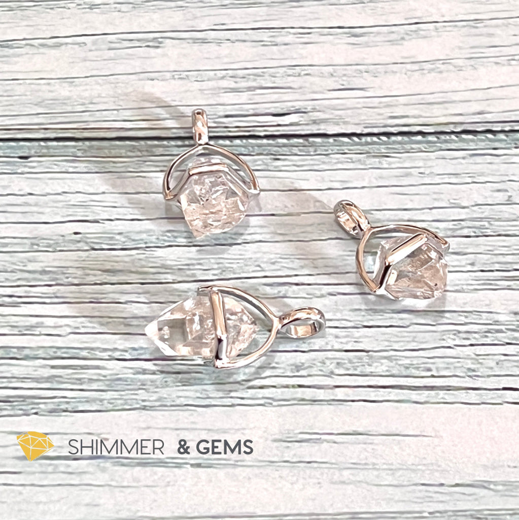 Herkimer Diamond Half Cage 925 Silver Pendant (High Vibrational) Charms & Pendants