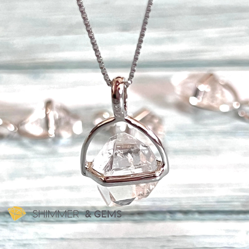 Herkimer Diamond Half Cage 925 Silver Pendant (High Vibrational) Charms & Pendants
