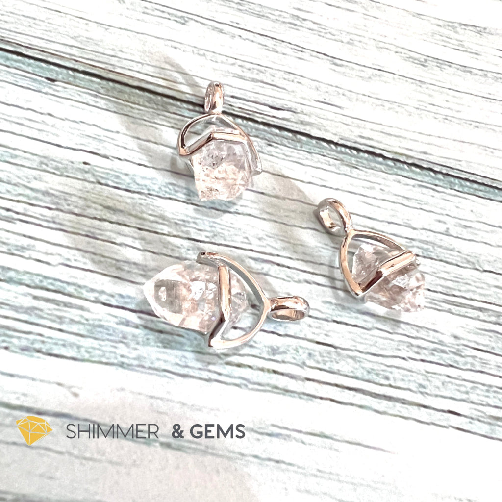 Herkimer Diamond Half Cage 925 Silver Pendant (High Vibrational) Charms & Pendants
