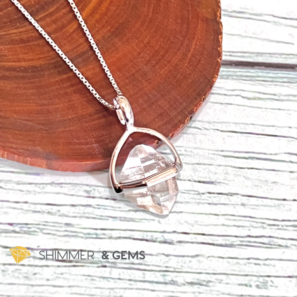 Herkimer Diamond Half Cage 925 Silver Pendant (High Vibrational) Charms & Pendants