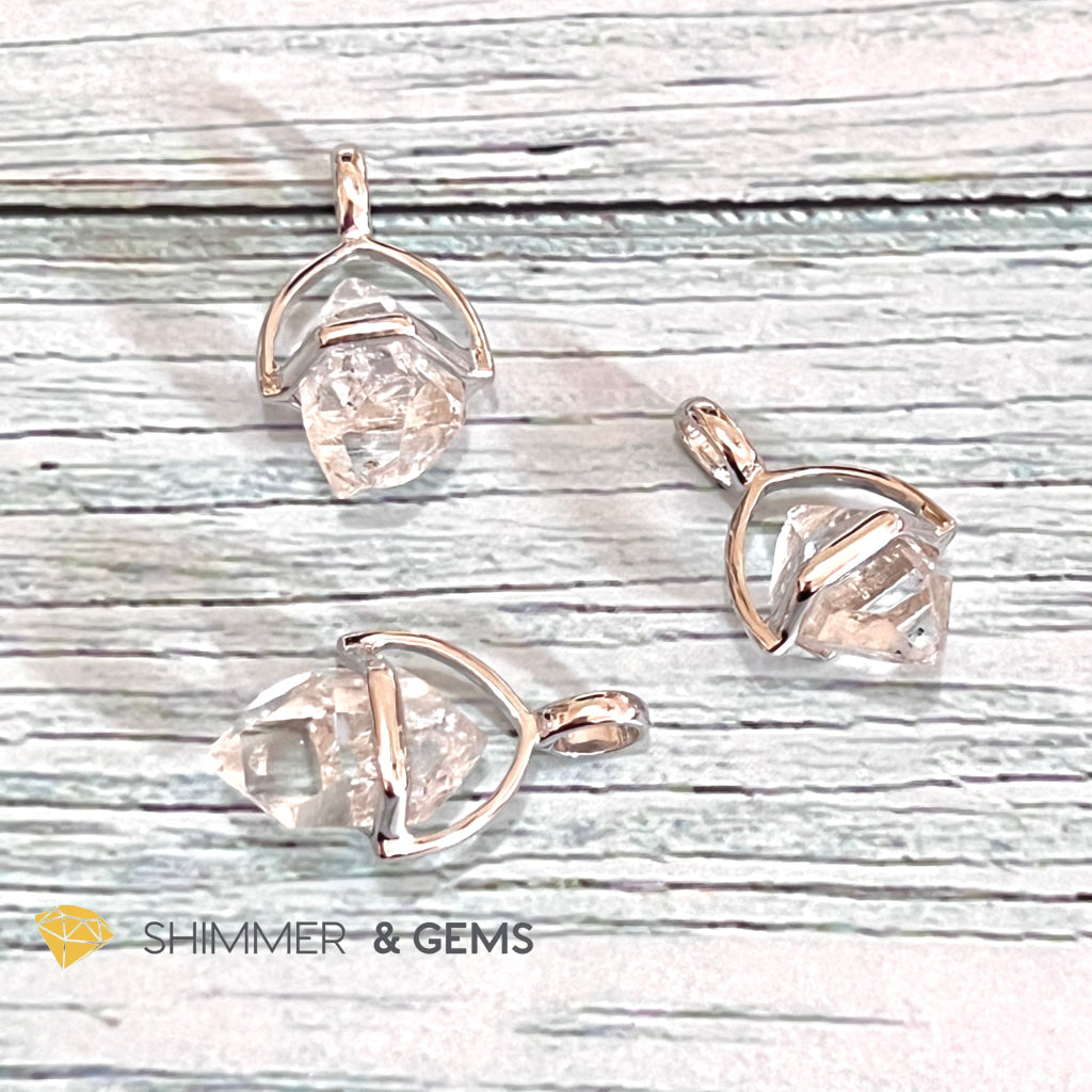 Herkimer Diamond Half Cage 925 Silver Pendant (High Vibrational) Charms & Pendants