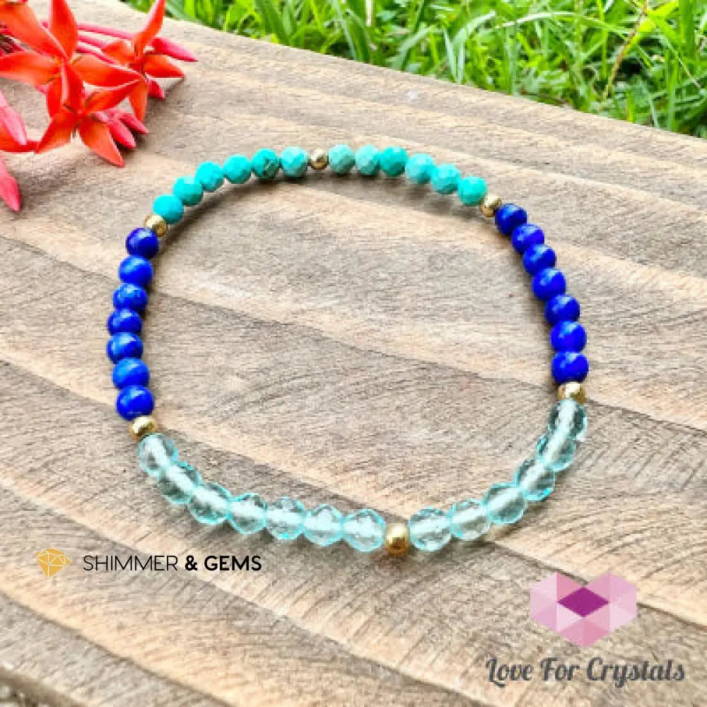 High Chakra Bracelet (Turquoise Lapis Lazuli & Aqua Obsidian) Shimmer & Gems 6.5” Bracelets