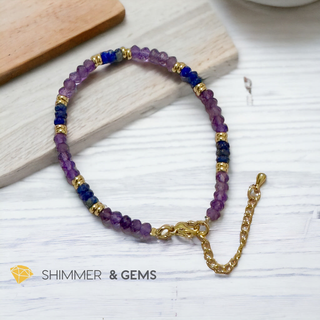 Intuition Bracelet (Amethyst & Lapis Lazuli 4mm Rondelle) with stainless steel chain