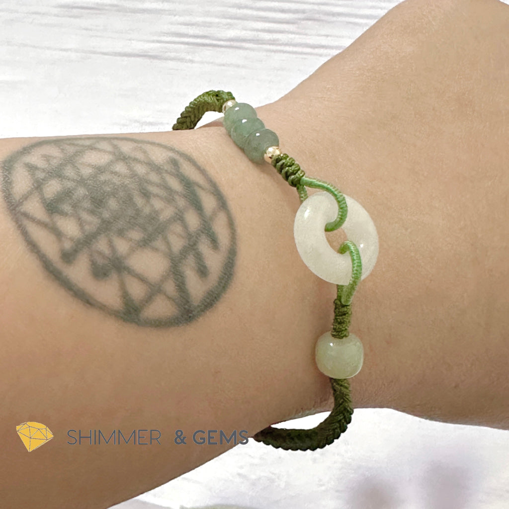 Jade Good Luck Buckle Bracelet in Green String (Adjustable)