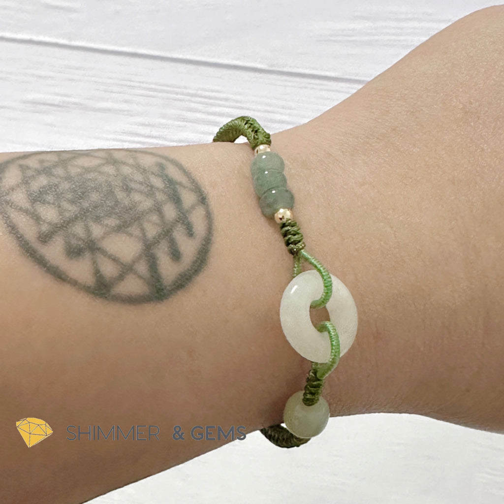 Jade Good Luck Buckle Bracelet in Green String (Adjustable)