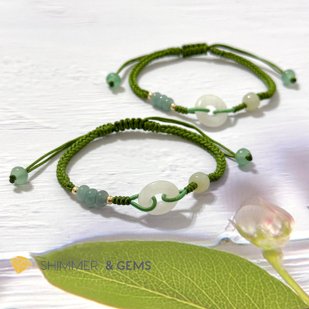 Jade Good Luck Buckle Bracelet in Green String (Adjustable)