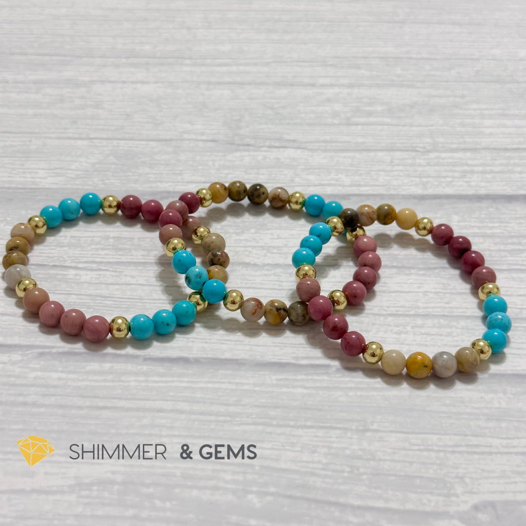 Karma Cleansing Remedy Bracelet (Crazy Lace Agate, Turquoise, Rhodonite 6mm +14k gold filled)