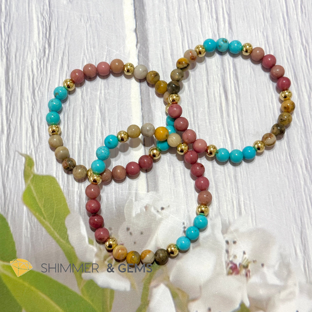 Karma Cleansing Remedy Bracelet (Crazy Lace Agate, Turquoise, Rhodonite 6mm +14k gold filled)