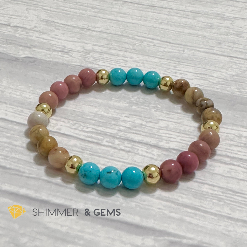 Karma Cleansing Remedy Bracelet (Crazy Lace Agate, Turquoise, Rhodonite 6mm +14k gold filled)