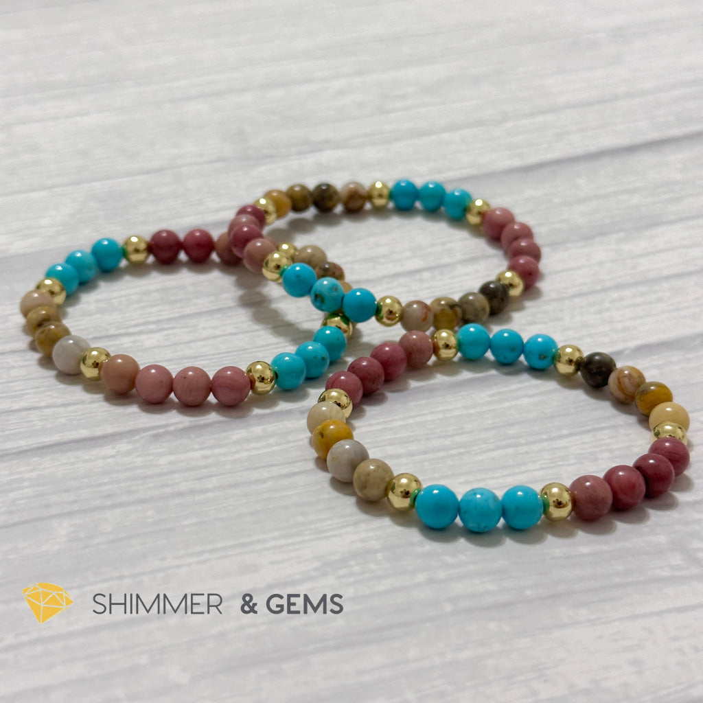 Karma Cleansing Remedy Bracelet (Crazy Lace Agate, Turquoise, Rhodonite 6mm +14k gold filled)