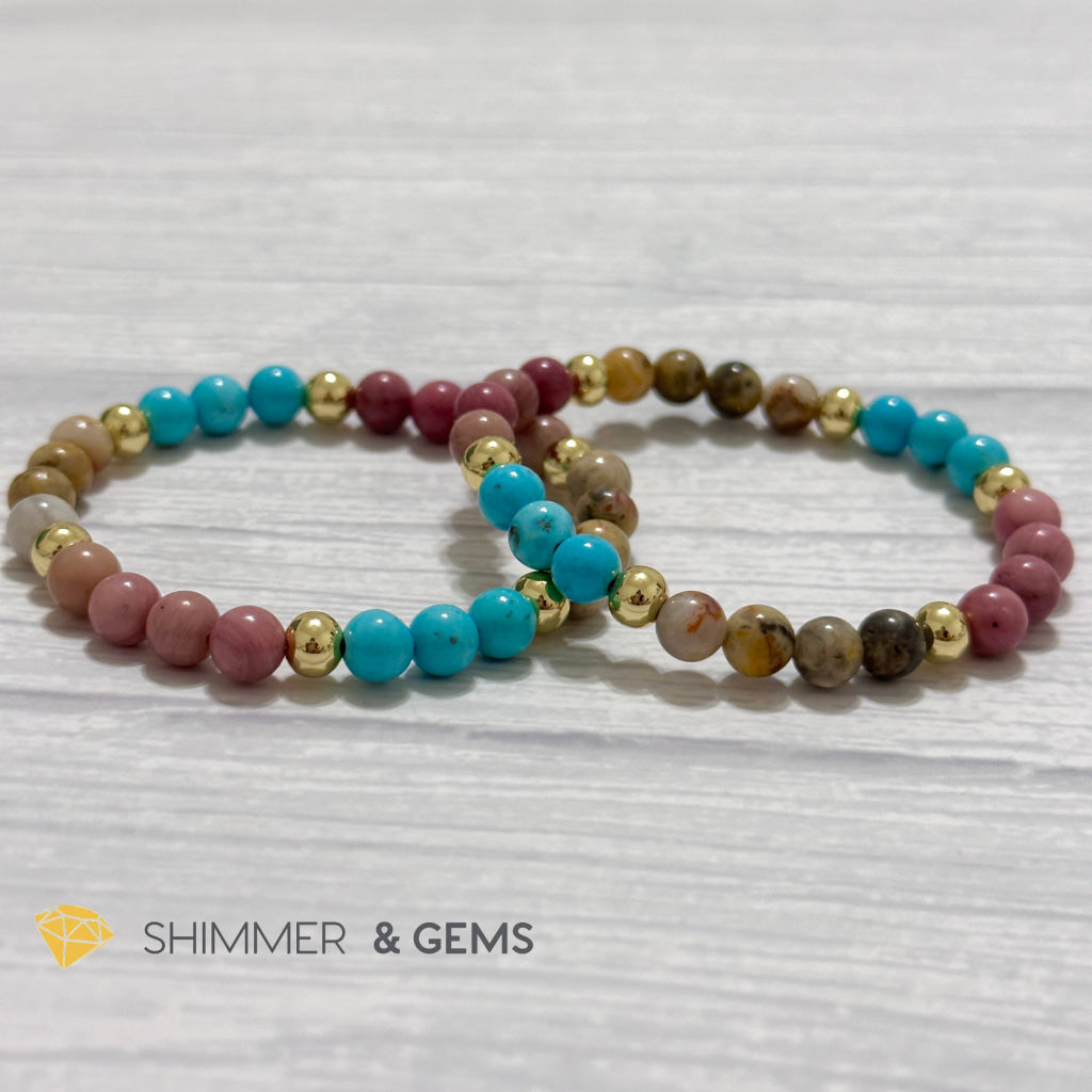 Karma Cleansing Remedy Bracelet (Crazy Lace Agate, Turquoise, Rhodonite 6mm +14k gold filled)