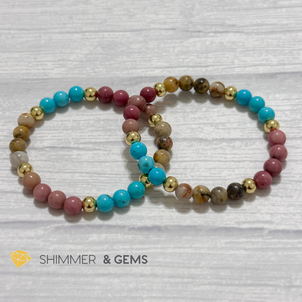 Karma Cleansing Remedy Bracelet (Crazy Lace Agate, Turquoise, Rhodonite 6mm +14k gold filled)