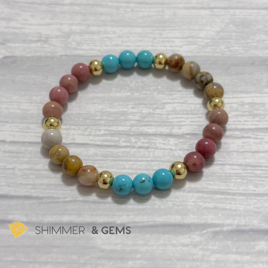 Karma Cleansing Remedy Bracelet (Crazy Lace Agate, Turquoise, Rhodonite 6mm +14k gold filled)