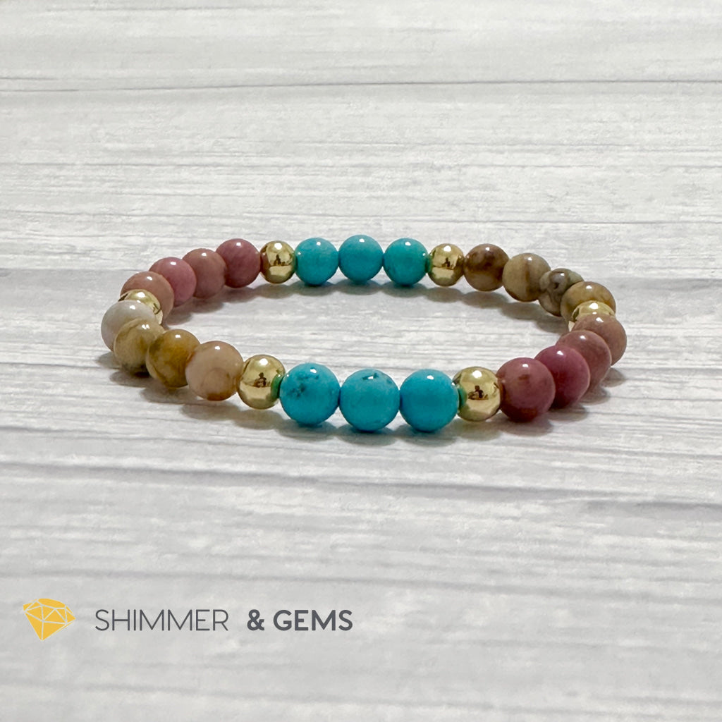 Karma Cleansing Remedy Bracelet (Crazy Lace Agate, Turquoise, Rhodonite 6mm +14k gold filled)