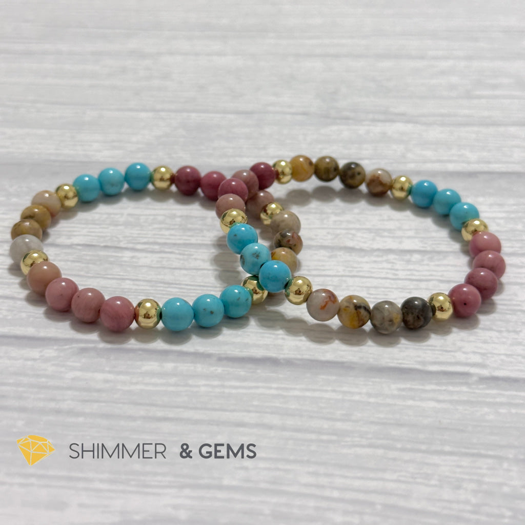 Karma Cleansing Remedy Bracelet (Crazy Lace Agate, Turquoise, Rhodonite 6mm +14k gold filled)