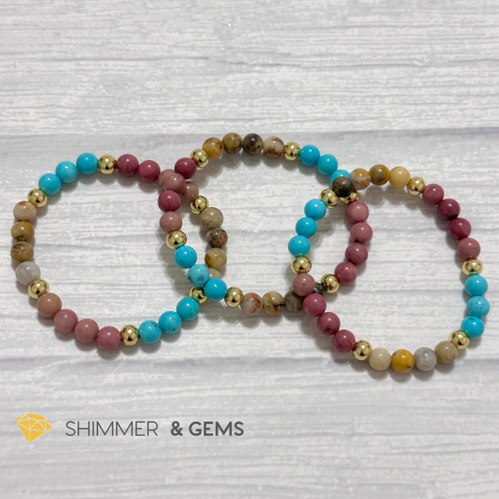 Karma Cleansing Remedy Bracelet (Crazy Lace Agate, Turquoise, Rhodonite 6mm +14k gold filled)