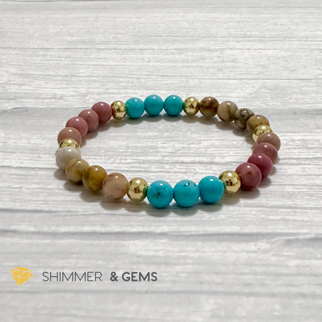 Karma Cleansing Remedy Bracelet (Crazy Lace Agate, Turquoise, Rhodonite 6mm +14k gold filled)