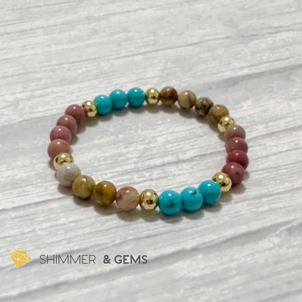Karma Cleansing Remedy Bracelet (Crazy Lace Agate, Turquoise, Rhodonite 6mm +14k gold filled)