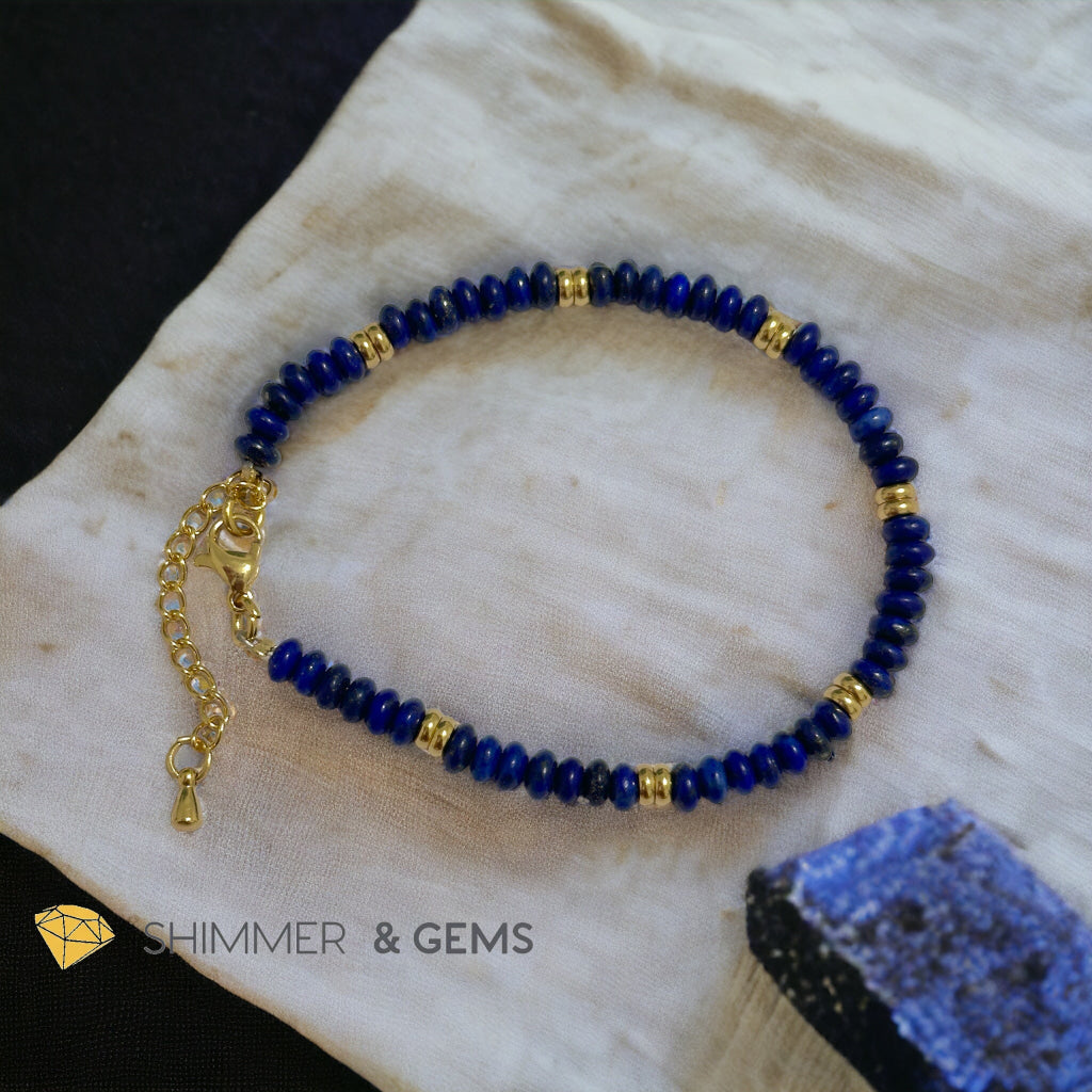 Lapis Lazuli 4mm Rondelle Bracelet with stainless steel chain