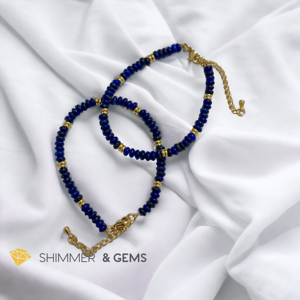 Lapis Lazuli 4mm Rondelle Bracelet with stainless steel chain