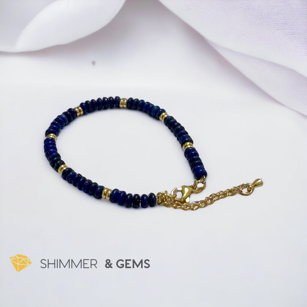 Lapis Lazuli 4mm Rondelle Bracelet with stainless steel chain