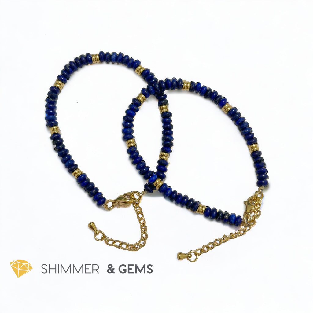 Lapis Lazuli 4mm Rondelle Bracelet with stainless steel chain