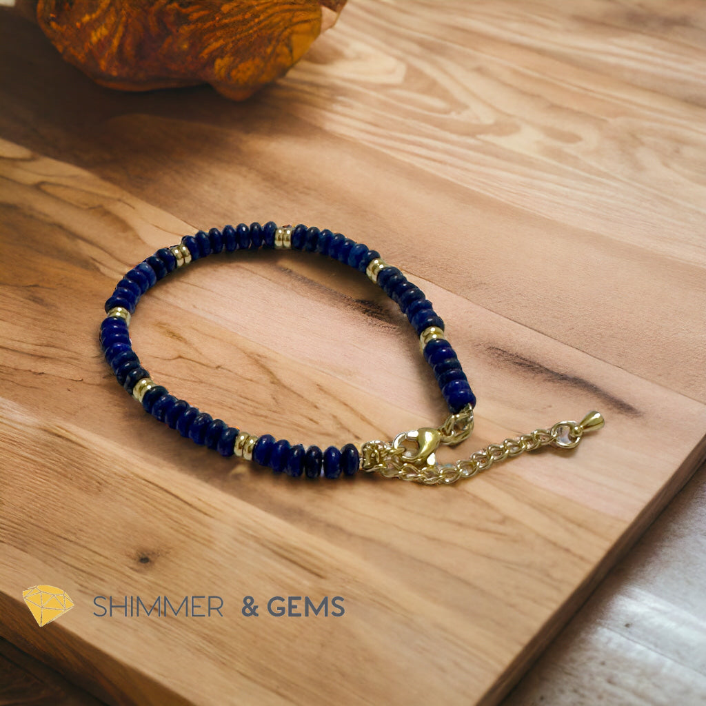 Lapis Lazuli 4mm Rondelle Bracelet with stainless steel chain