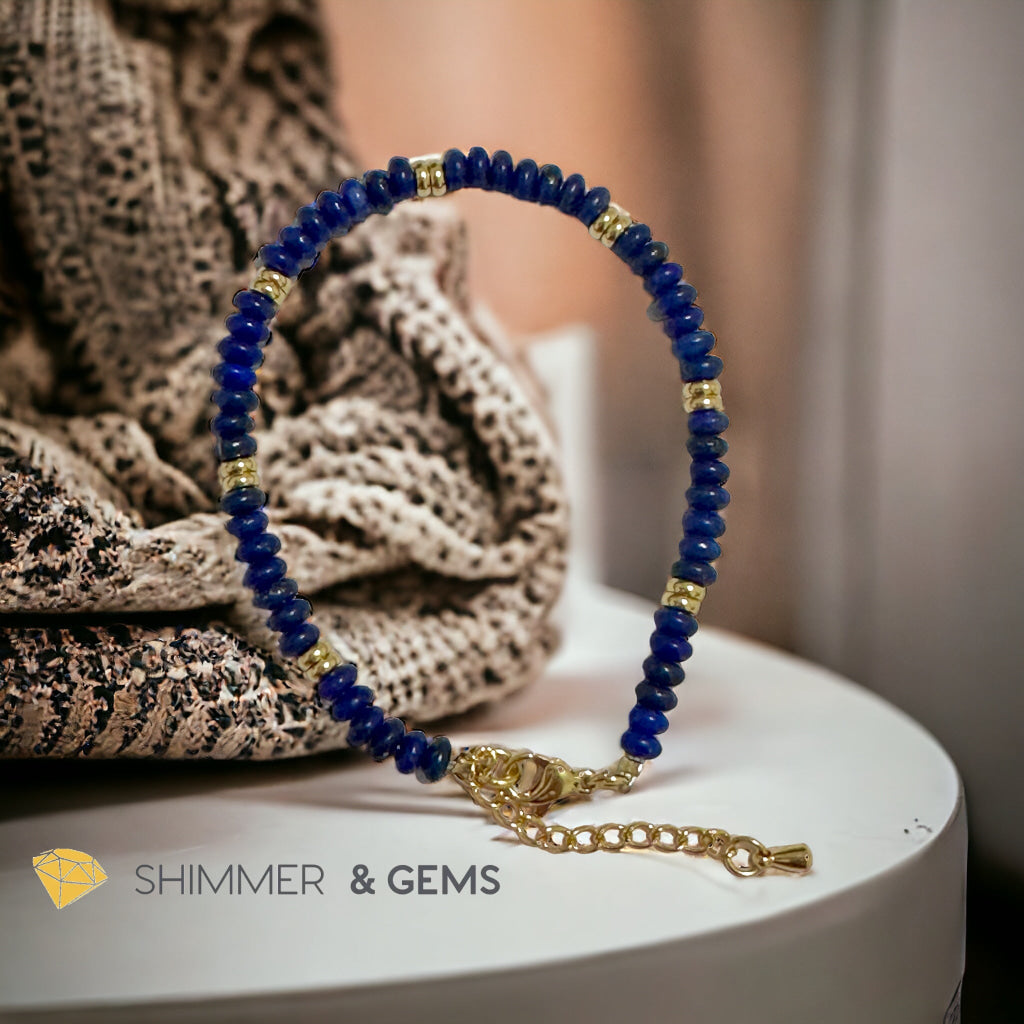 Lapis Lazuli 4mm Rondelle Bracelet with stainless steel chain