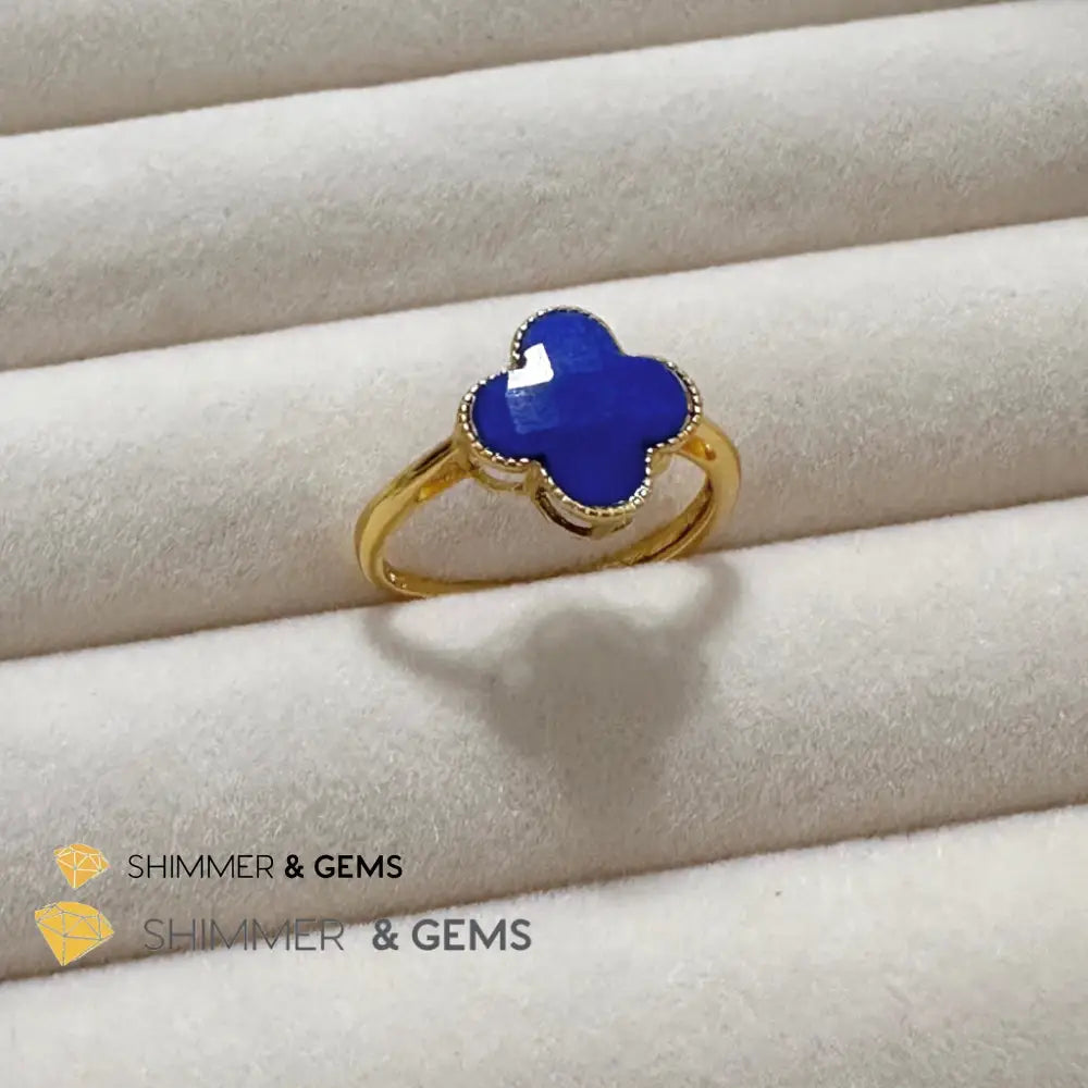 Lapis Lazuli Clover 925 Silver Goldplated Ring 7.5 carats Adjustable Ring (10mm) Rings