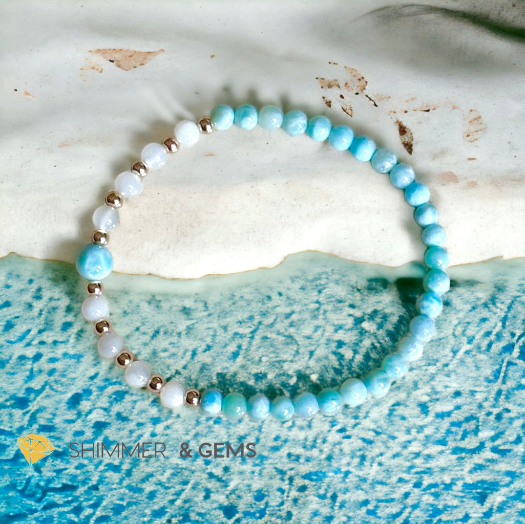 Larimar & Moonstone Dainty 4mm Bracelet with 14k gold filled (AAA Grade)