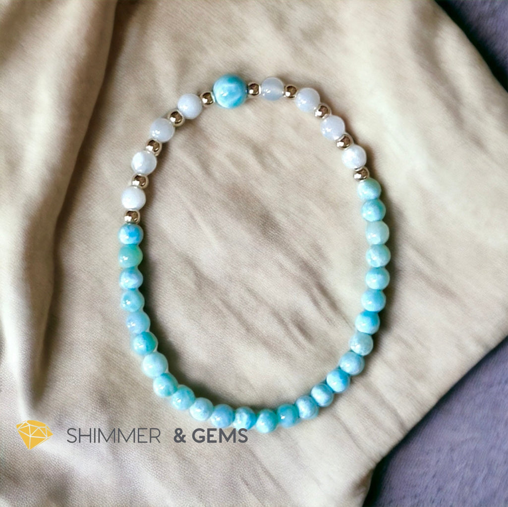 Larimar & Moonstone Dainty 4mm Bracelet with 14k gold filled (AAA Grade)