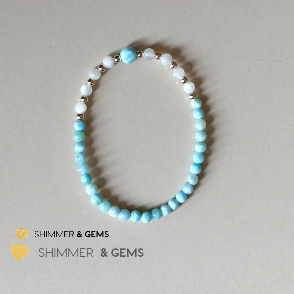 Larimar & Moonstone Dainty 4mm Bracelet with 14k gold filled (AAA Grade) Bracelets