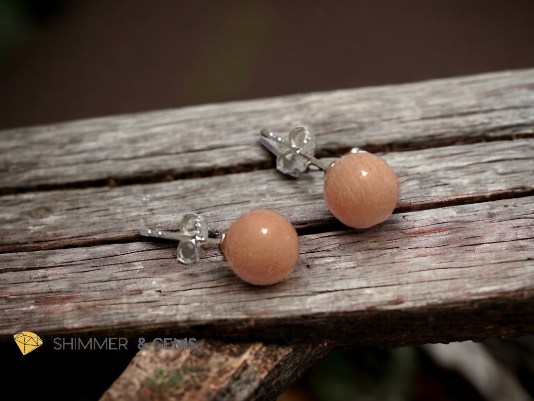Light Pink Coral 925 Silver Ball Earrings 8mm (Gold & Silver)