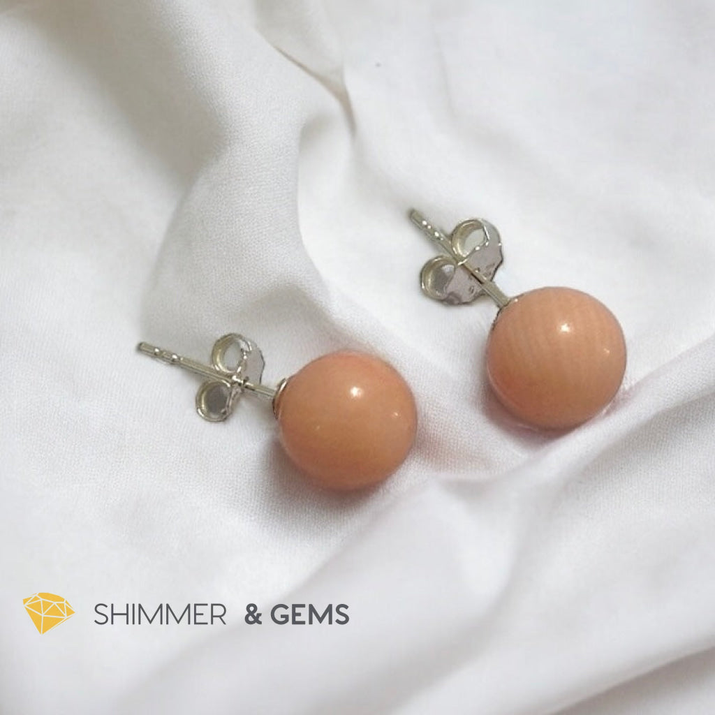 Light Pink Coral 925 Silver Ball Earrings 8mm (Gold & Silver)