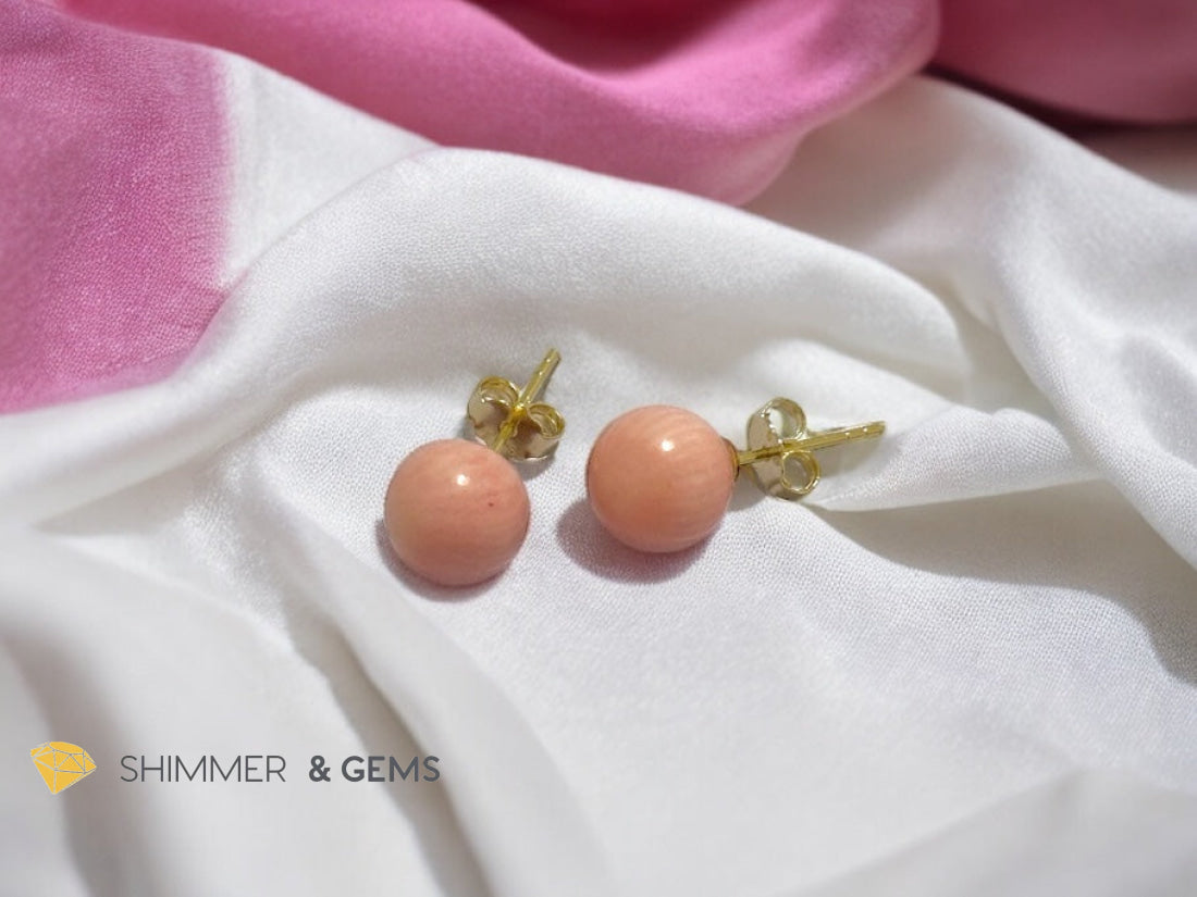 Light Pink Coral 925 Silver Ball Earrings 8mm (Gold & Silver)
