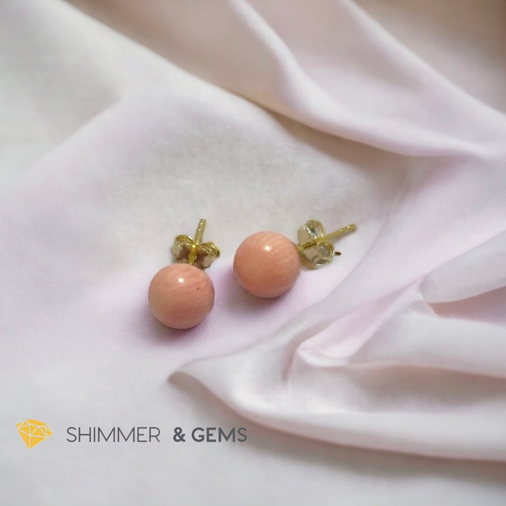 Light Pink Coral 925 Silver Ball Earrings 8mm (Gold & Silver)
