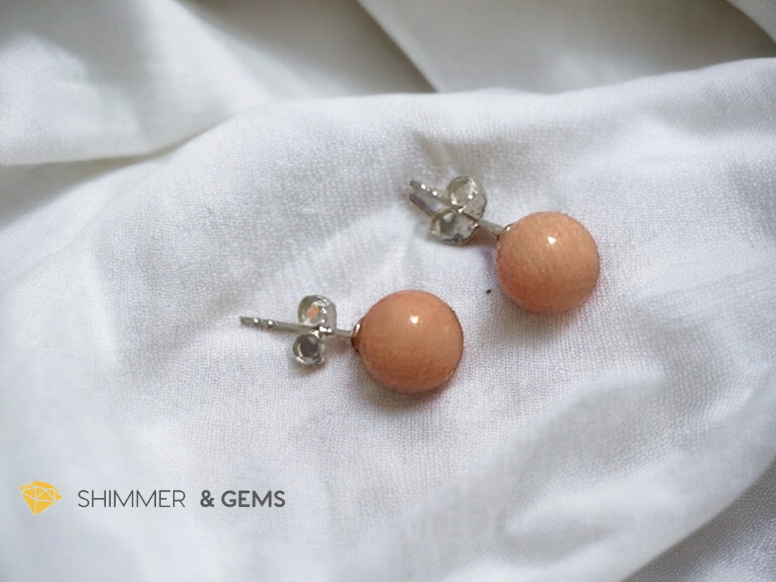 Light Pink Coral 925 Silver Ball Earrings 8mm (Gold & Silver)