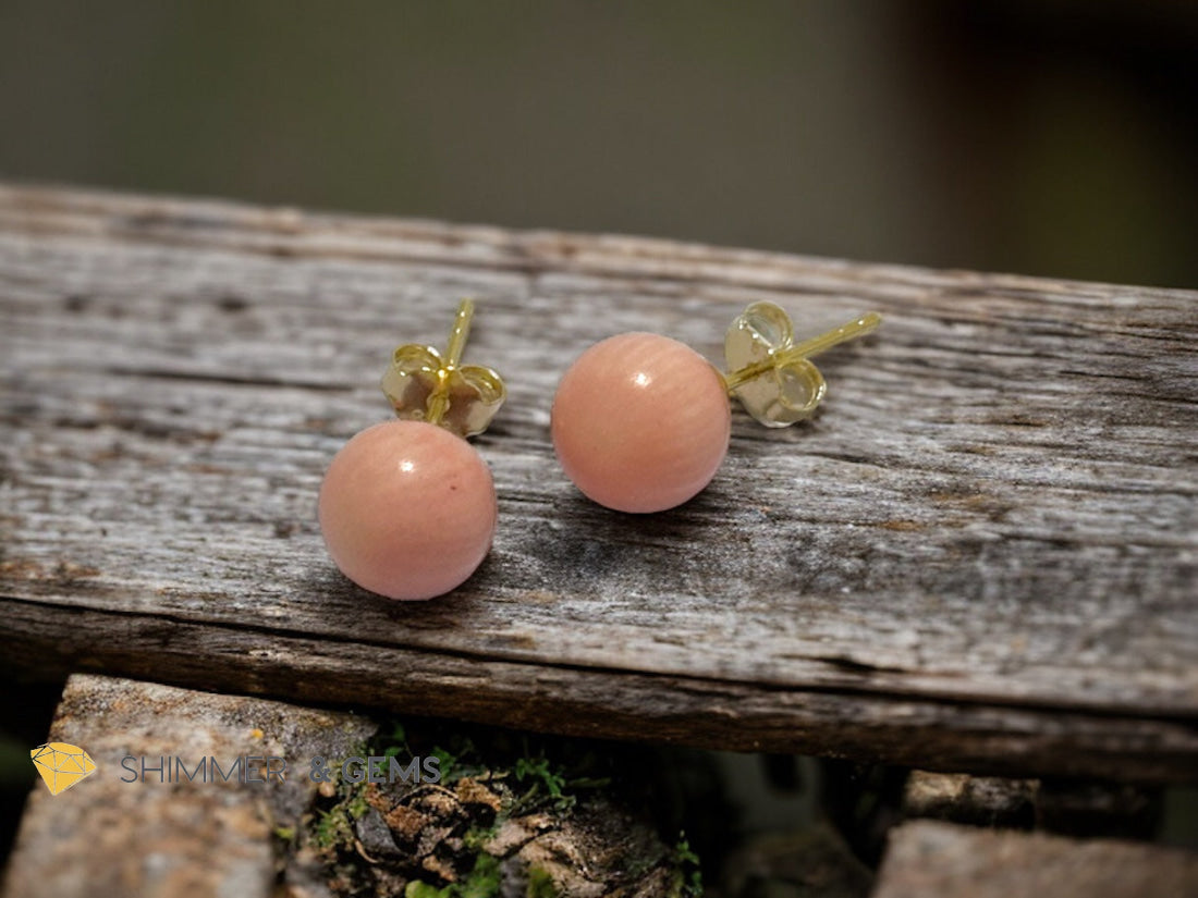 Light Pink Coral 925 Silver Ball Earrings 8mm (Gold & Silver)