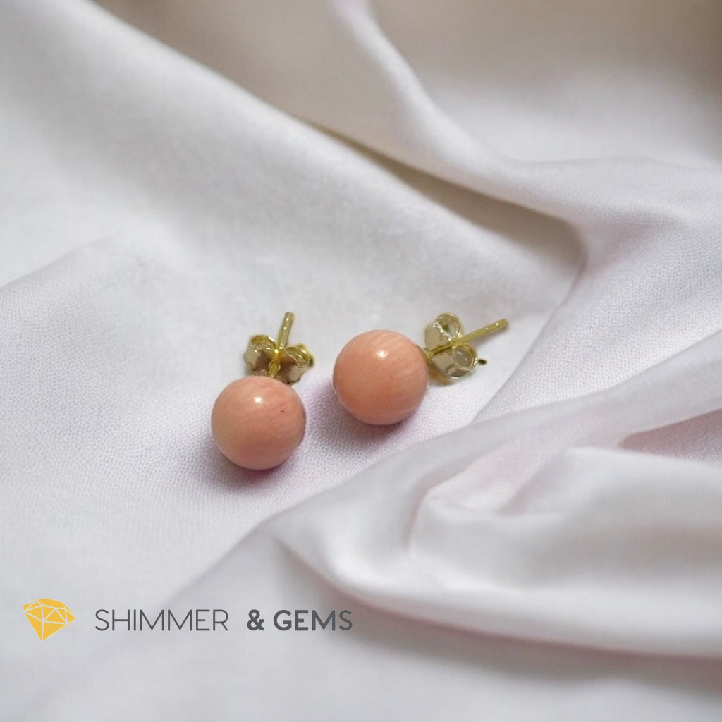 Light Pink Coral 925 Silver Ball Earrings 8mm (Gold & Silver)