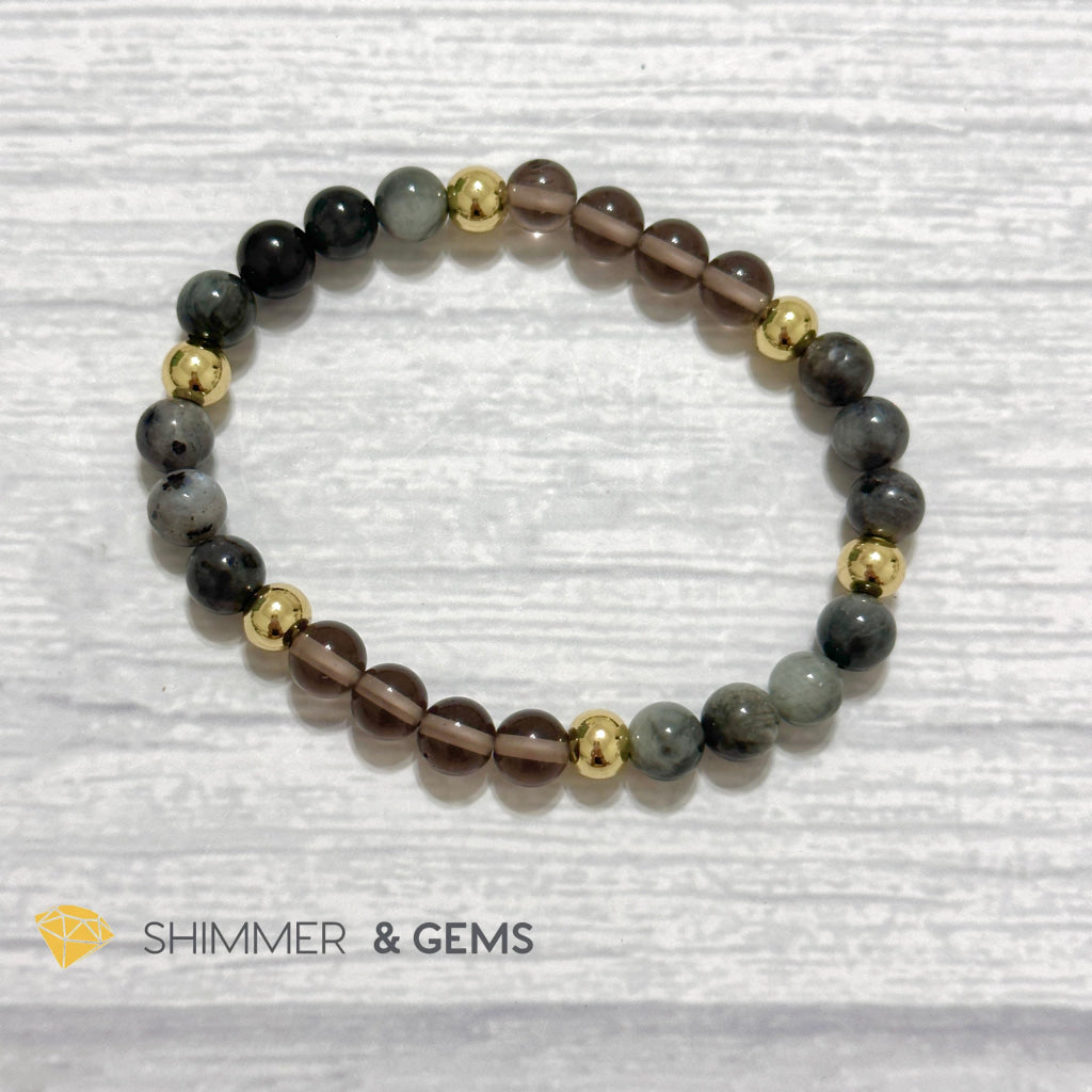 Magic and Protection Remedy Bracelet (Hawk’s Eye, Smoky Quartz & Black Moonstone 6mm +14k gold filled)