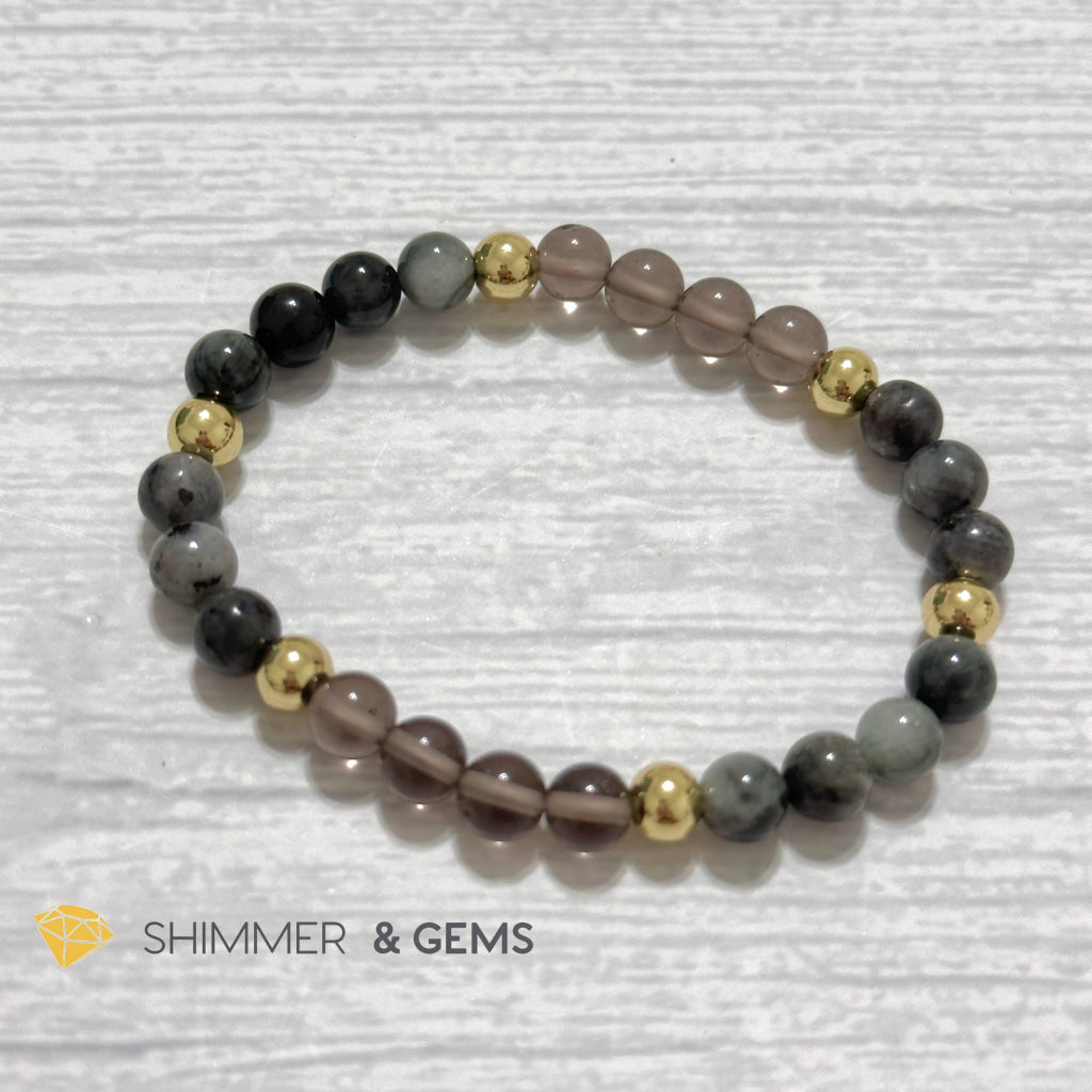 Magic and Protection Remedy Bracelet (Hawk’s Eye, Smoky Quartz & Black Moonstone 6mm +14k gold filled)